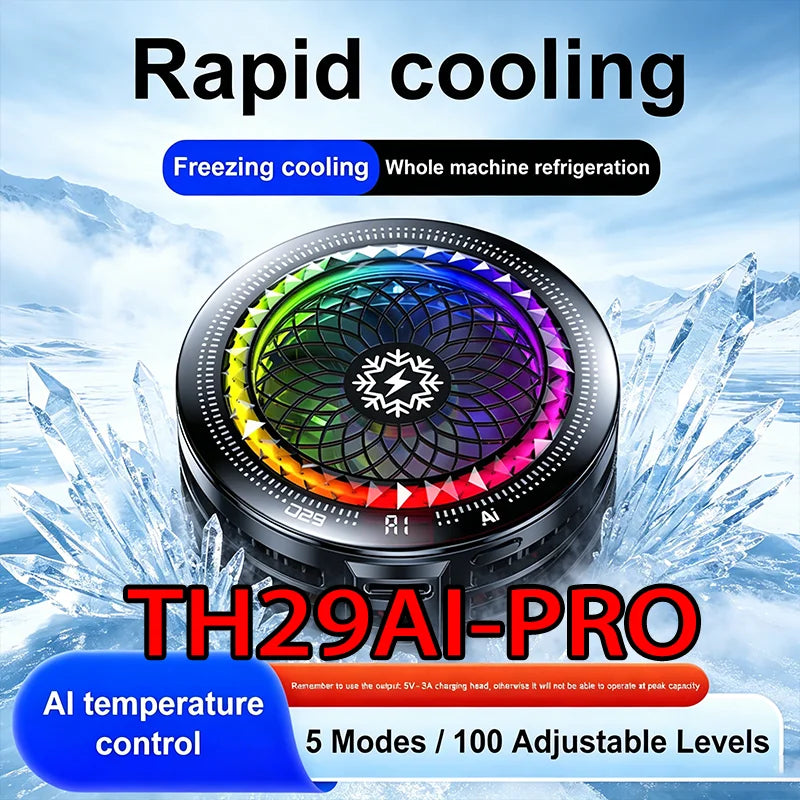 TH29AI-PRO RGB Lights Phone Cooler Universal Mobile Cooling Fan Radiator Fast Cooling Heatsink for Gaming Live Streaming