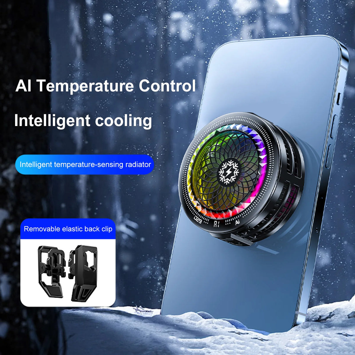 TH29AI-PRO RGB Lights Phone Cooler Universal Mobile Cooling Fan Radiator Fast Cooling Heatsink for Gaming Live Streaming